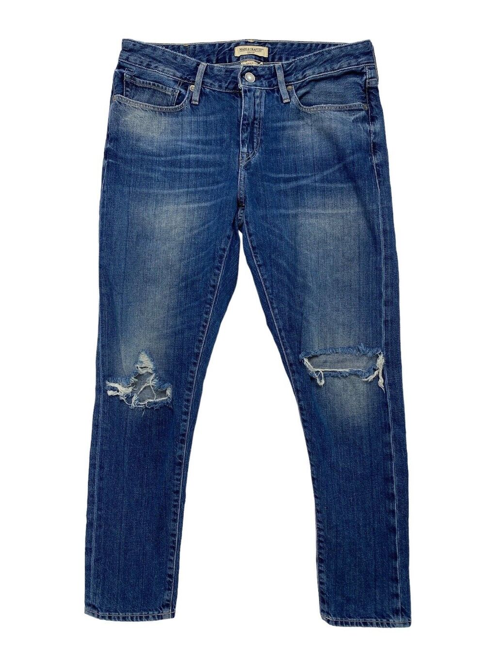 LEVIS MADE & CRAFTED Distressed Marker Tapered Blue Jeans Size 28 Womens Logo